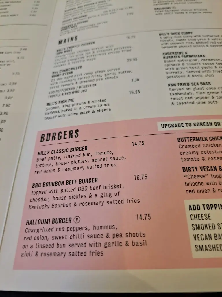 Menu_Bill's Horsham Restaurant_Horsham_image_1