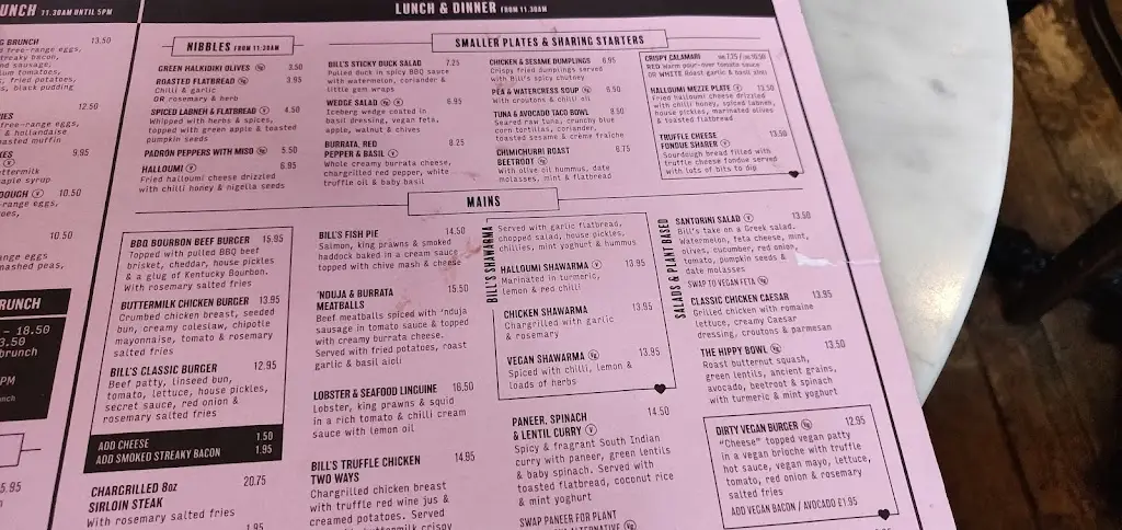 Menu_Bill's Horsham Restaurant_Horsham_image_4