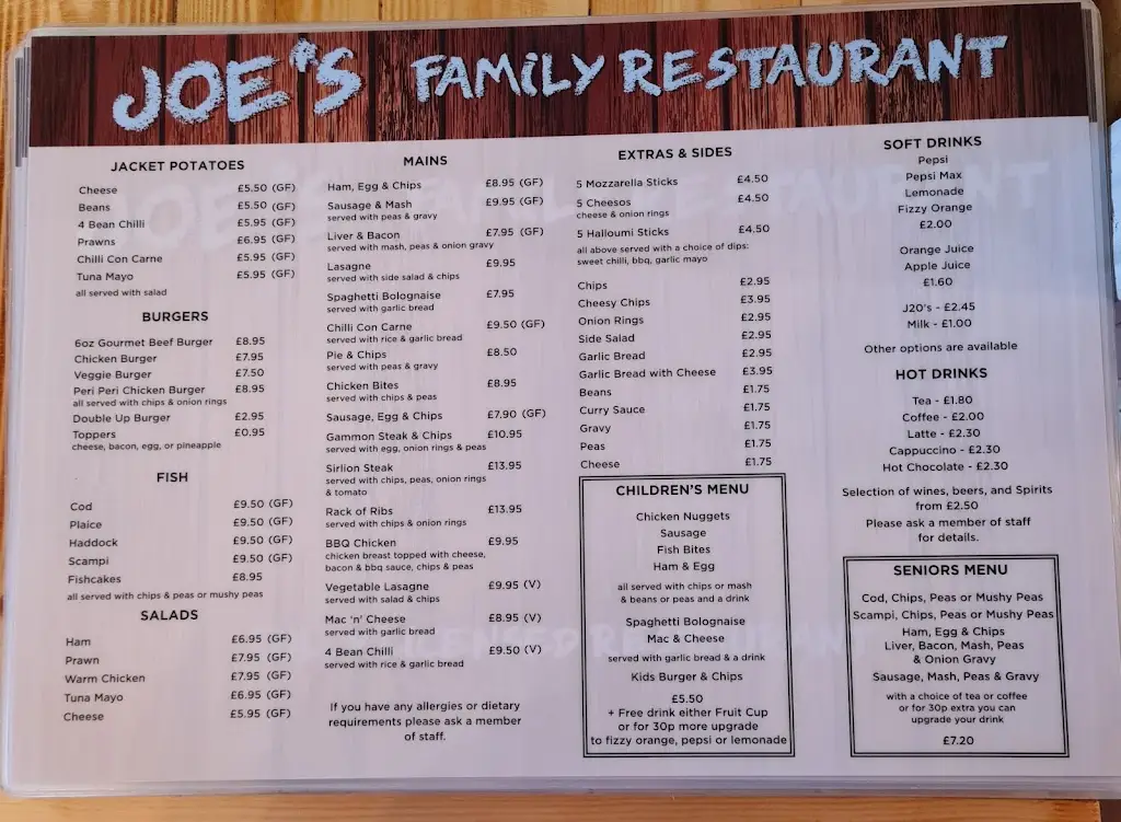 Menu_Joe's Family Restaurant_Hunstanton_image_1