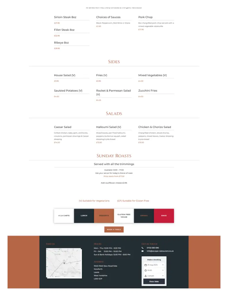 Menü_Escape Restaurant & Bar_Horsforth_Bild_1