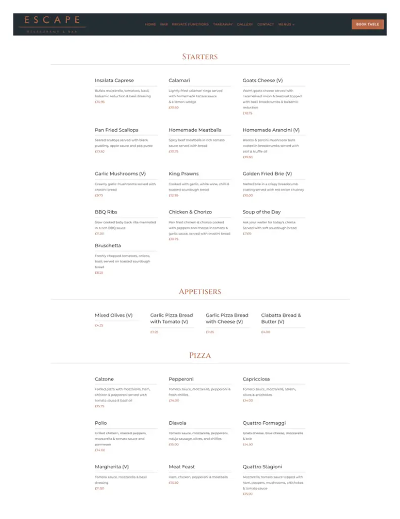 Menü_Escape Restaurant & Bar_Horsforth_Bild_2