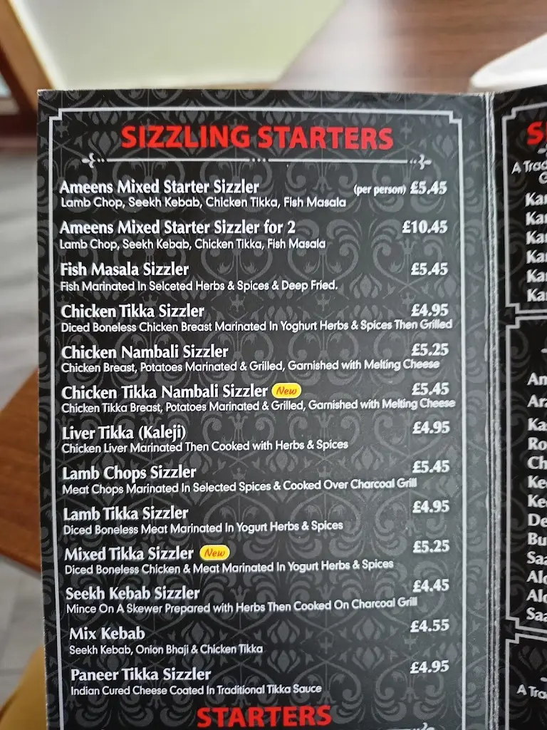 Menu_Ameen's Restaurant_Horsforth_image_1