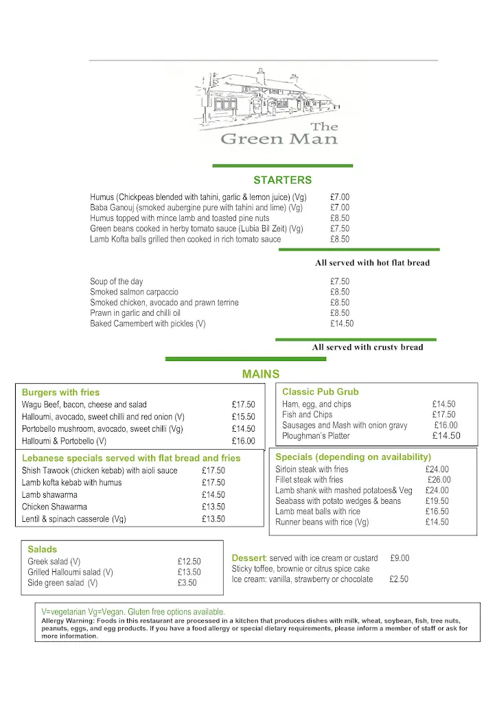 Menu_The Green Man_Hurst_image_1