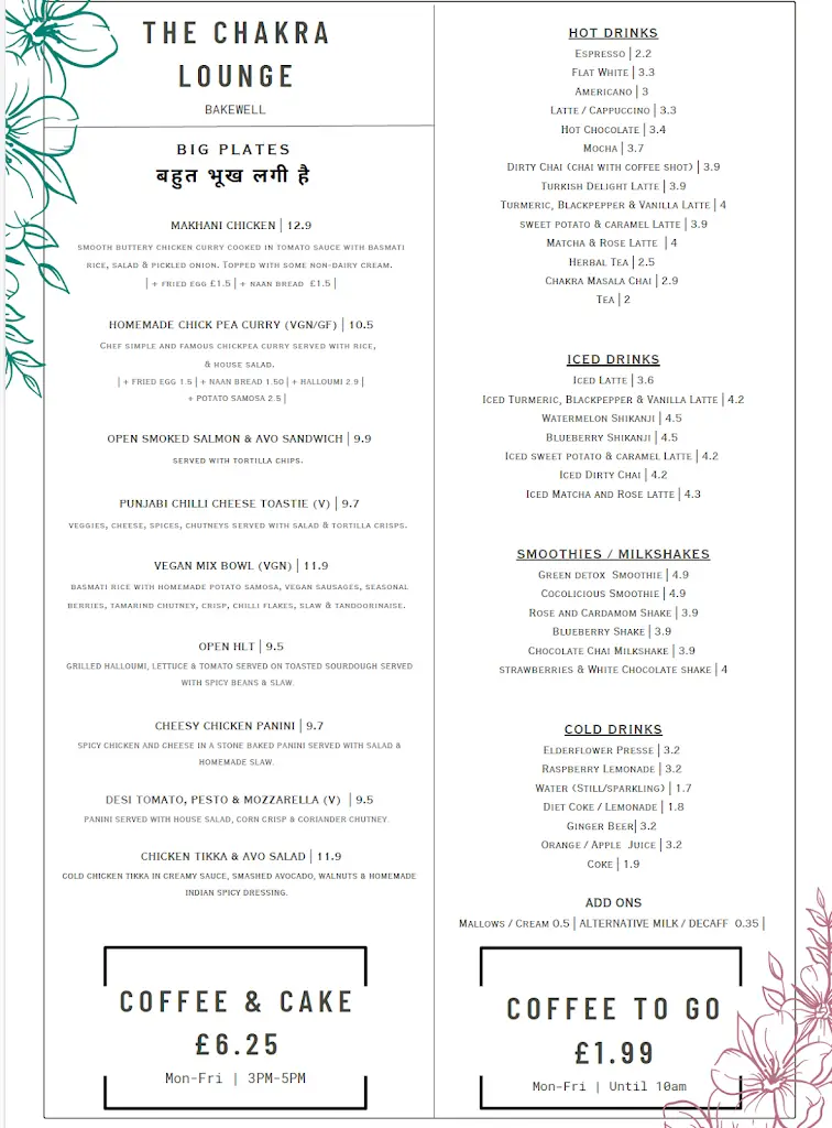 Menu_The Chakra Lounge_Bakewell_image_1