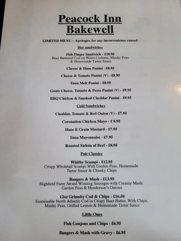 Menu_The Peacock_Bakewell_image_1