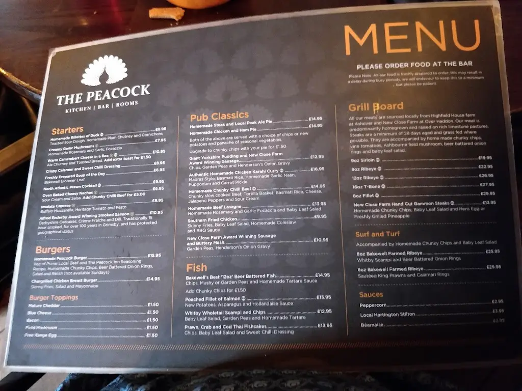 Menu_The Peacock_Bakewell_image_4