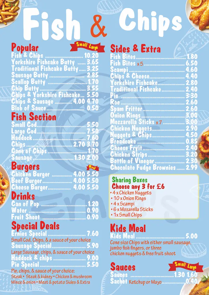 Menu_Ernie's Fish & Chips_Hoyland Nether_image_1