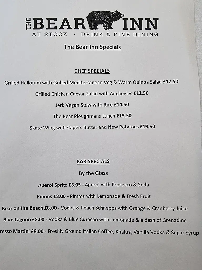 Menu_The Bear Inn - Stock_Ingatestone_image_3