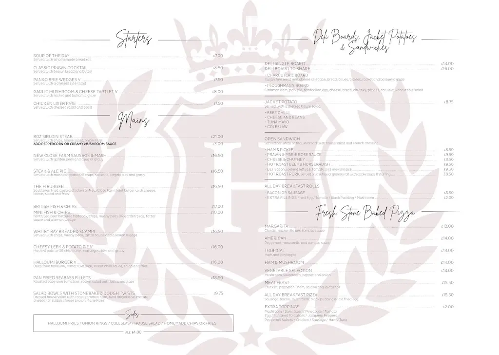 Menu_The H Bar & Restaurant_Bakewell_image_2