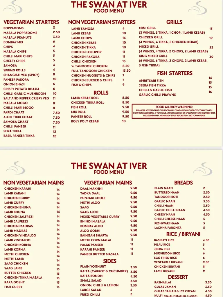 Menu_The Swan at Iver_Iver_image_1
