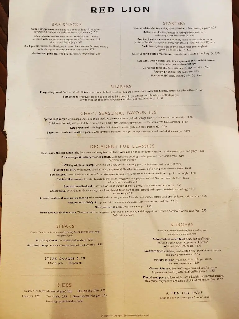 Menu_The Red Lion_Bakewell_immagine_1