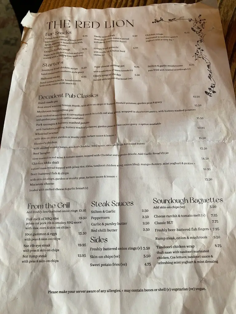 Menu_The Red Lion_Bakewell_immagine_4