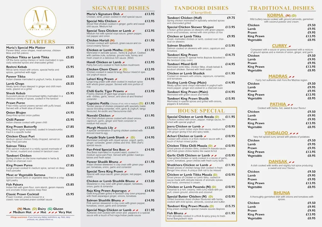 Menu_Maria's Indian Dining_Kelvedon_image_1