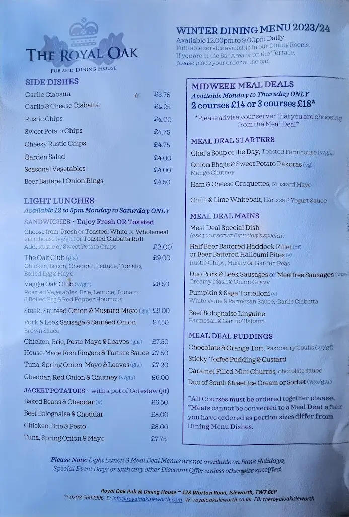 Menu_The Royal Oak Pub & Dining House_Isleworth_image_1