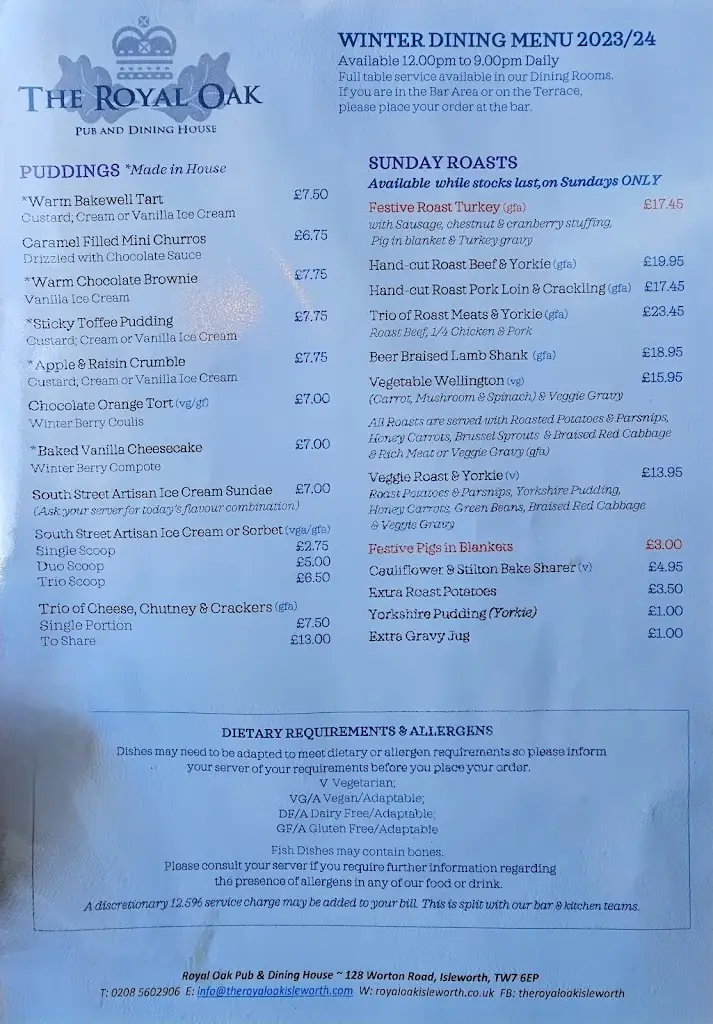 Menu_The Royal Oak Pub & Dining House_Isleworth_image_2