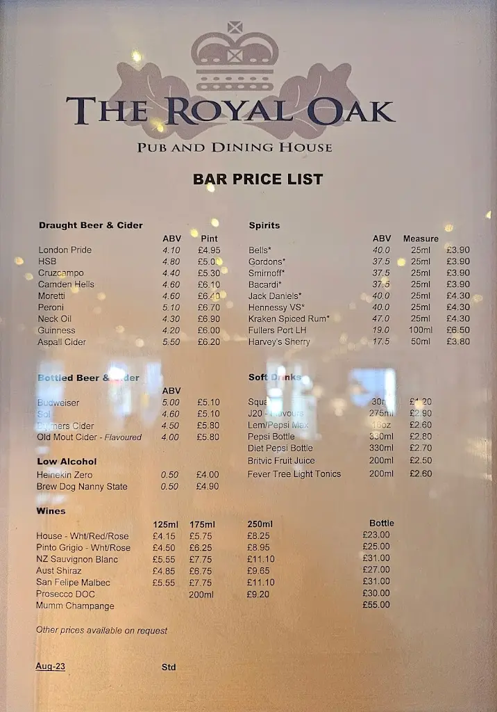 Menu_The Royal Oak Pub & Dining House_Isleworth_image_4