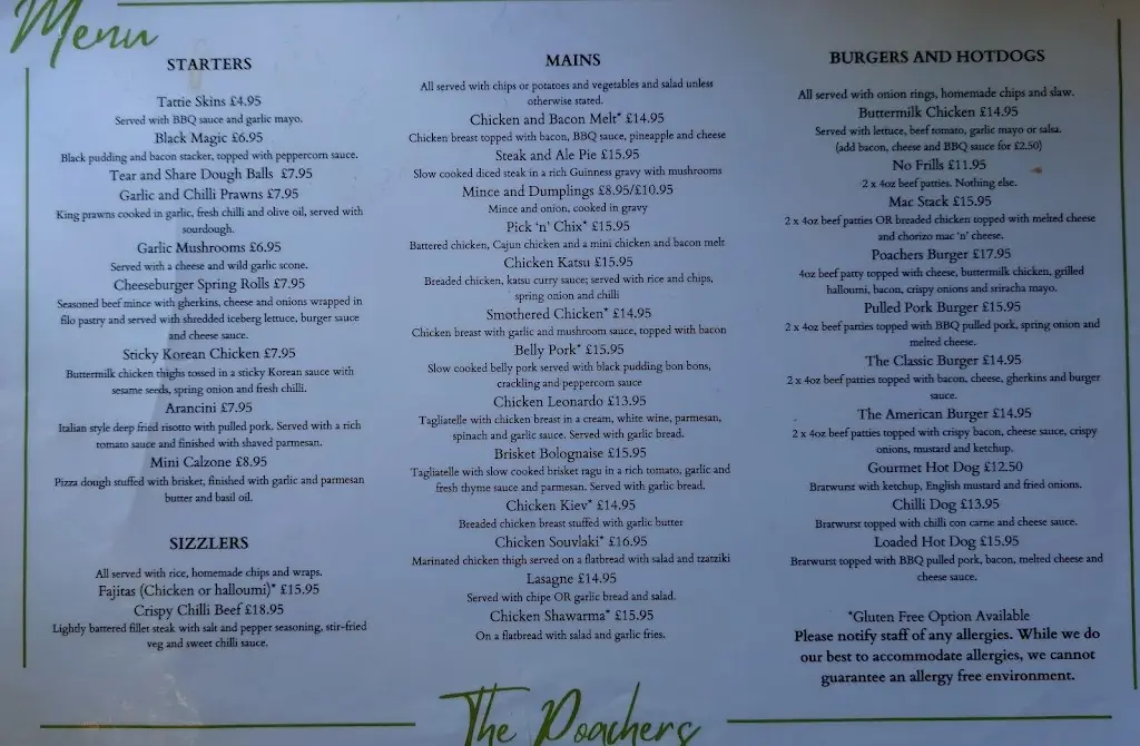 Menu_The Poachers_Kelloe_image_1