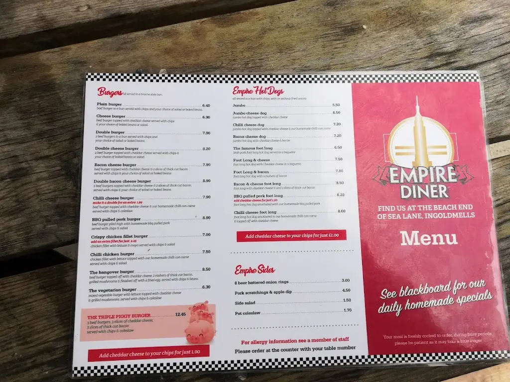 Menu_Empire diner_Ingoldmells_image_1