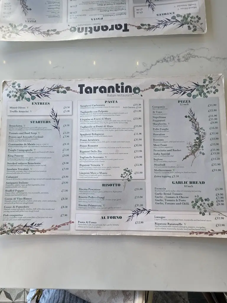 Menu_Tarantino Restaurant_Ingoldmells_image_1