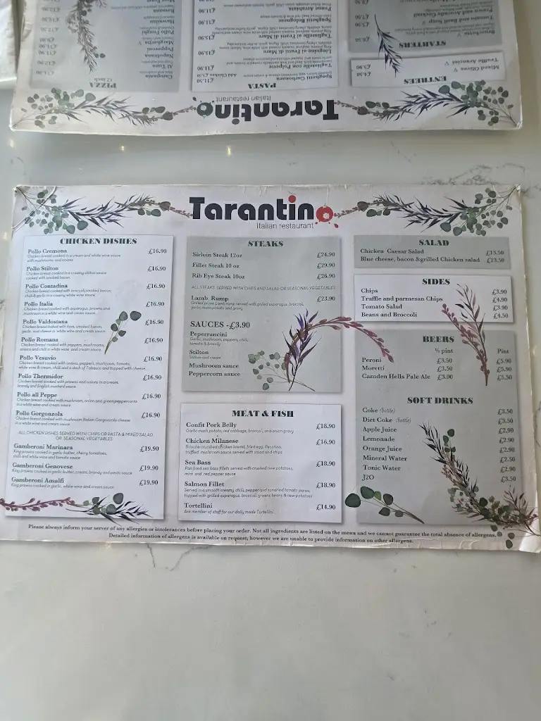 Menu_Tarantino Restaurant_Ingoldmells_image_3