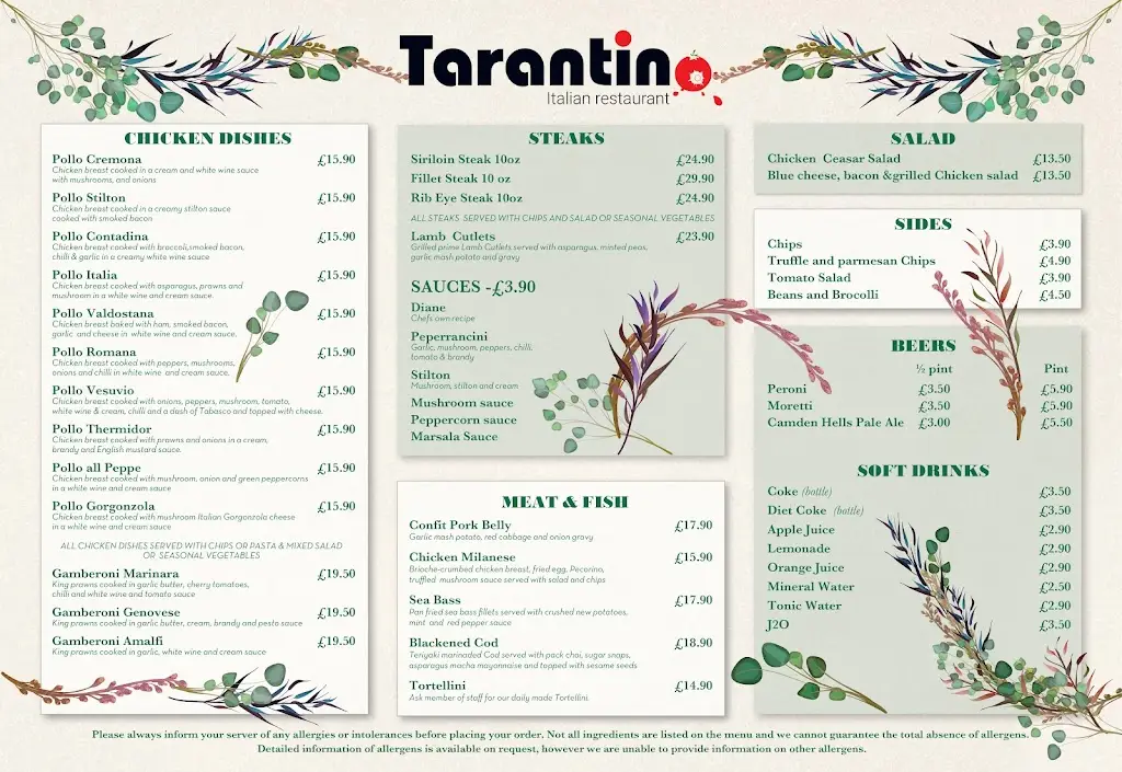 Menu_Tarantino Restaurant_Ingoldmells_image_4