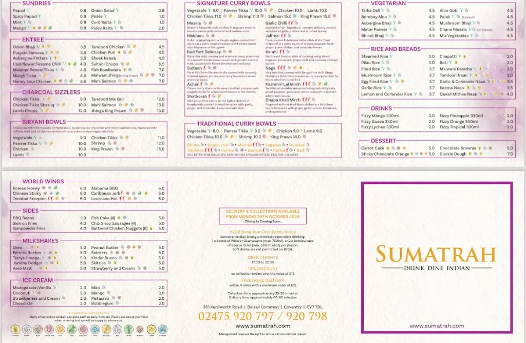 Menu_Sumatrah Indian Dining_Balsall Common_image_1