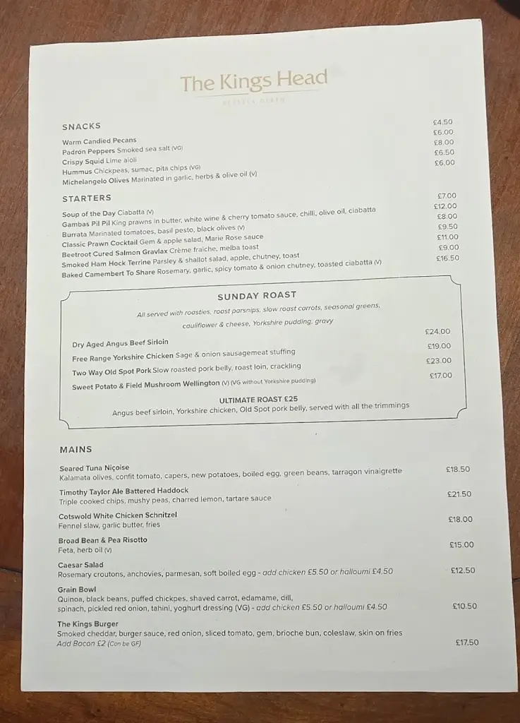 Menu_The Kings Head Bessels Green_Kemsing_image_1