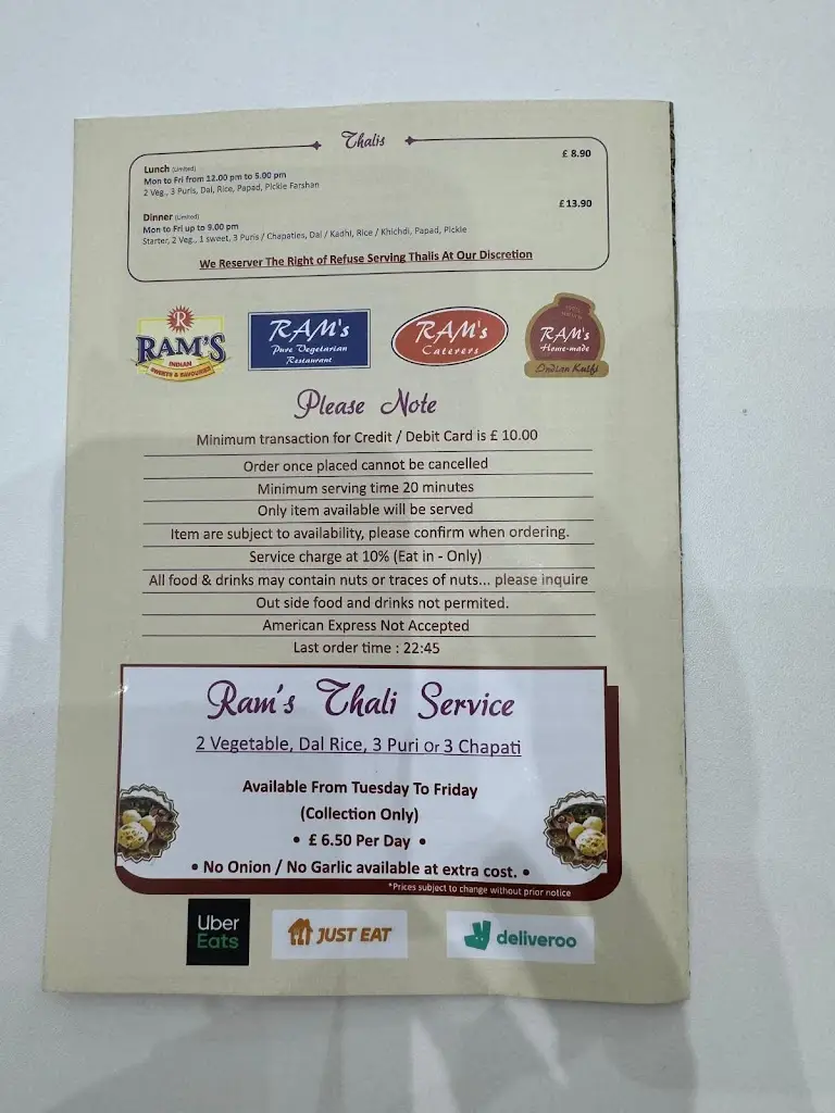 Menu_Ram's Pure Vegetarian Restaurant_Kenton_image_1