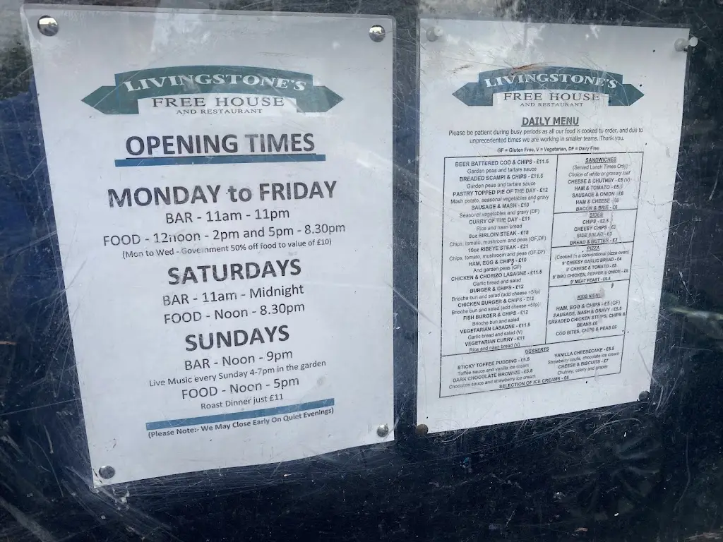 Menu_Livingstones Freehouse_Kessingland_immagine_1
