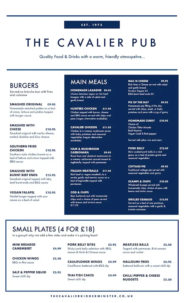 Menu_The Cavalier_Kidderminster_image_2