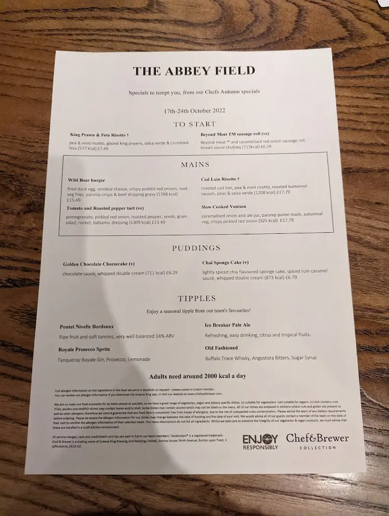 Menu_The Abbey Field_Kenilworth_immagine_4
