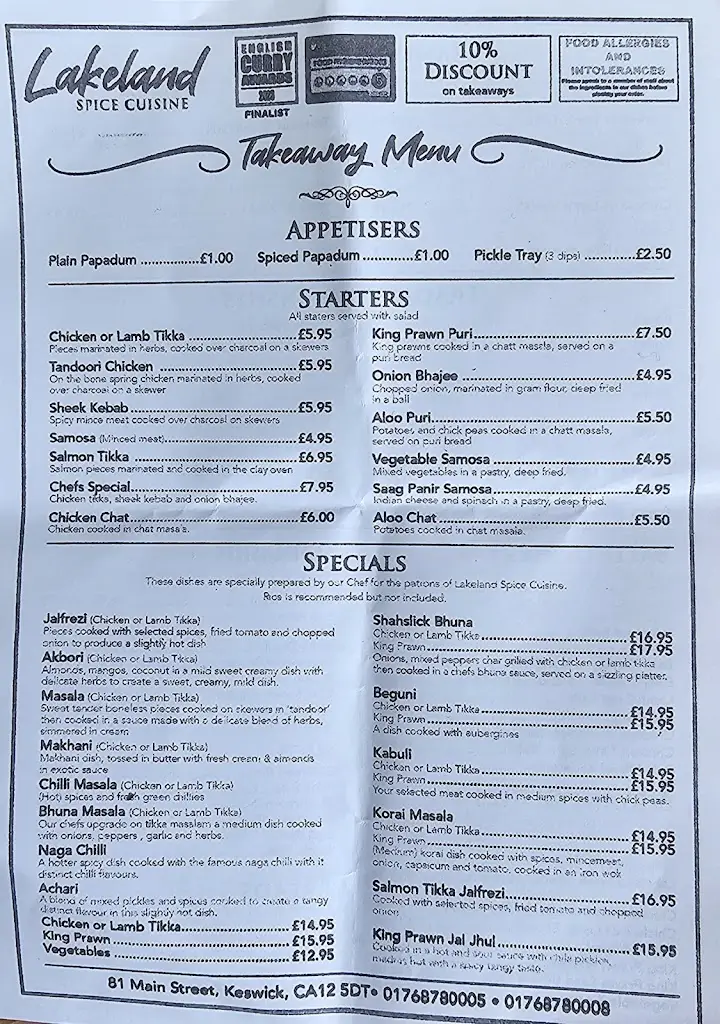 Menu_Lakeland Spice Cuisine_Keswick_immagine_2