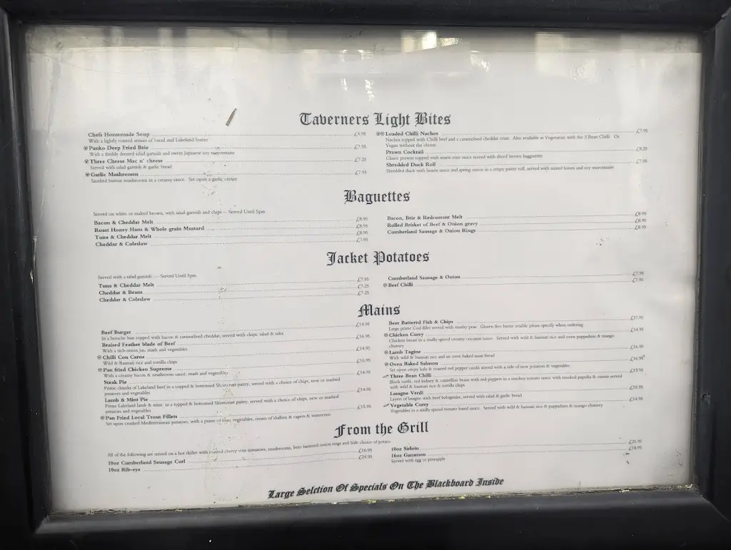 Menü_The Wainwright Pub_Keswick_Bild_2