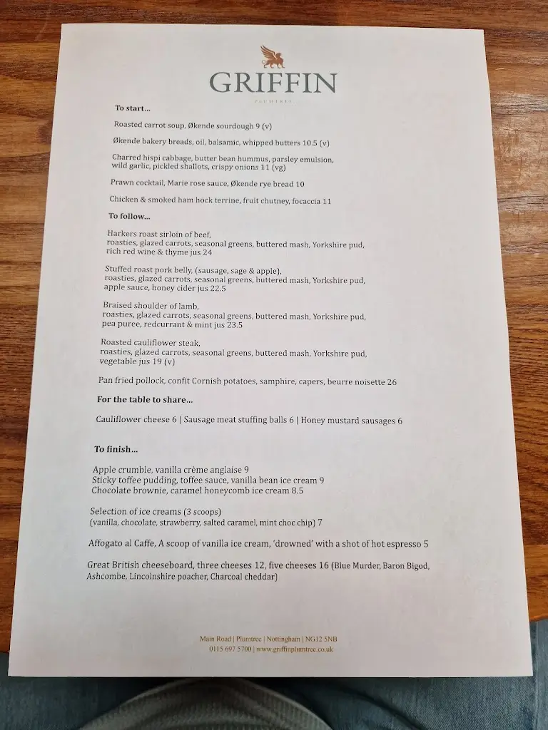 Menu_The Griffin Plumtree_Keyworth_imagen_3