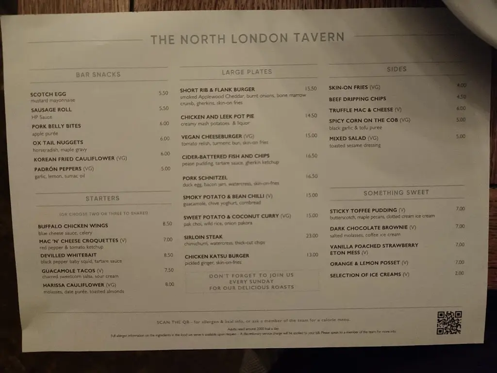 Menu_The North London Tavern_Kilburn_image_1