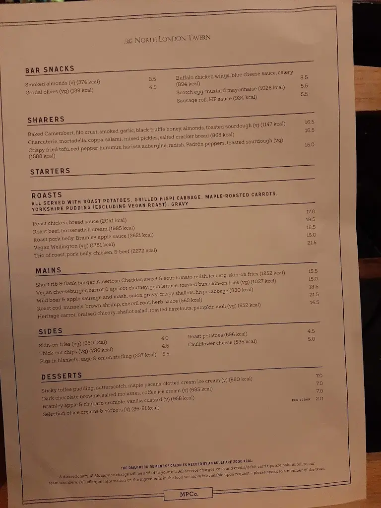 Menu_The North London Tavern_Kilburn_image_2