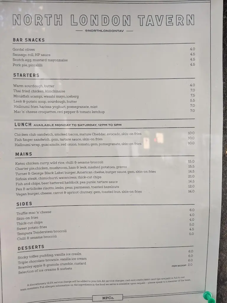 Menu_The North London Tavern_Kilburn_image_4