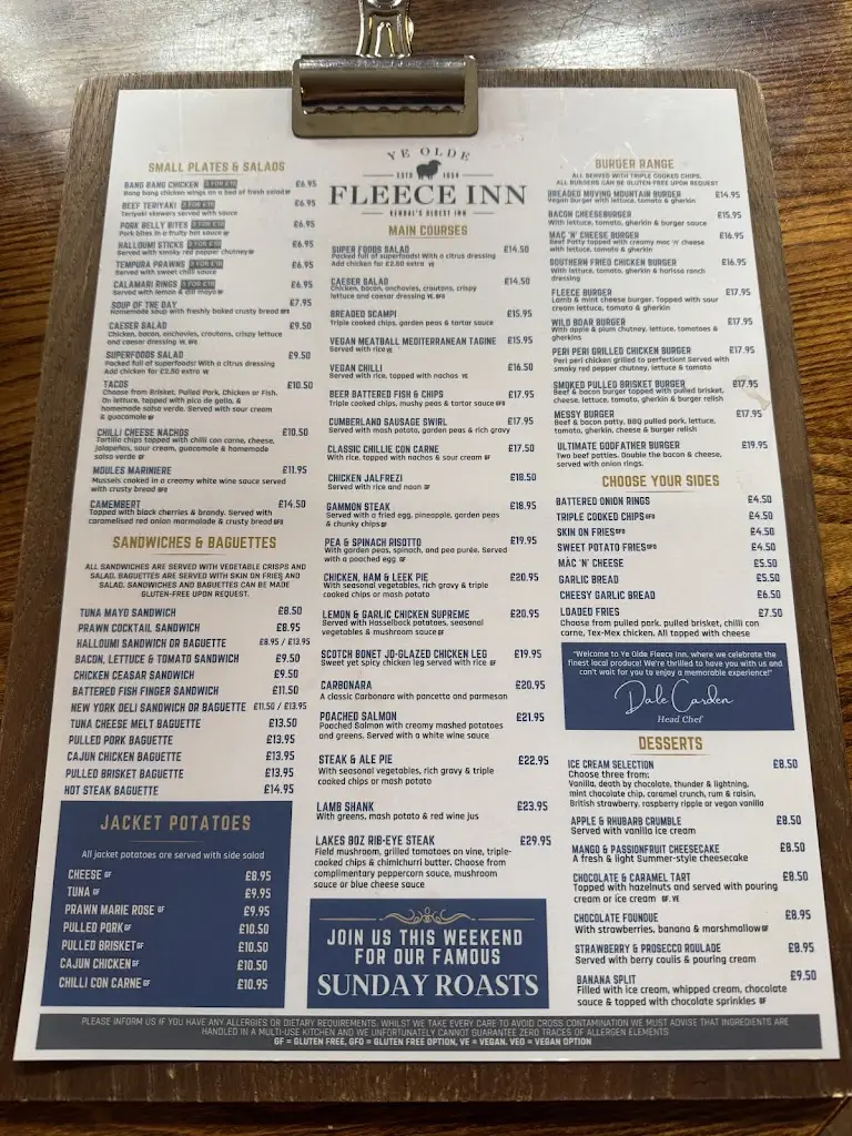Menu_Ye Olde Fleece Inn_Kendal_immagine_1