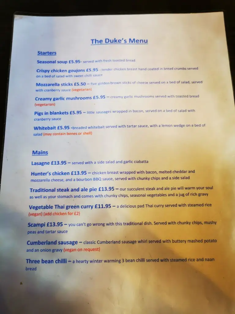 Menu_The Duke of Cumberland_Kendal_image_1