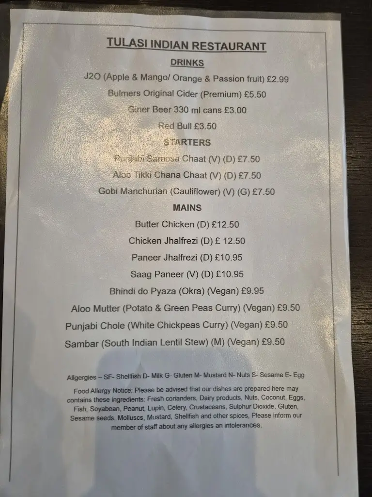 Menu_Tulasi Indian Restaurant_Kidlington_image_1