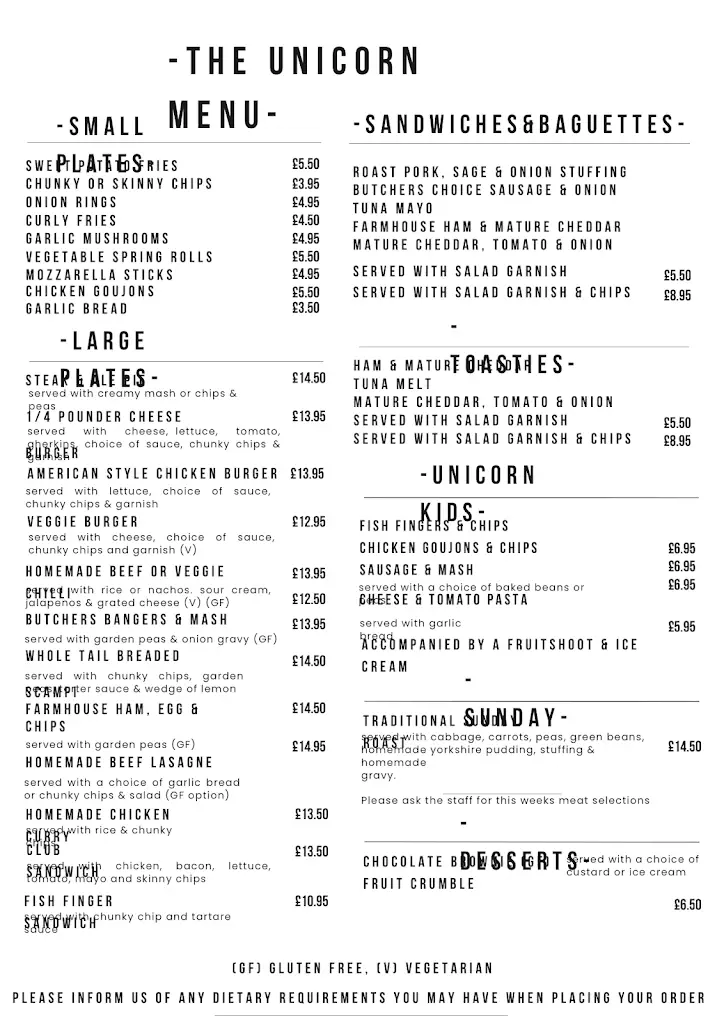 Menu_The Unicorn Pub_Abbots Langley_image_1