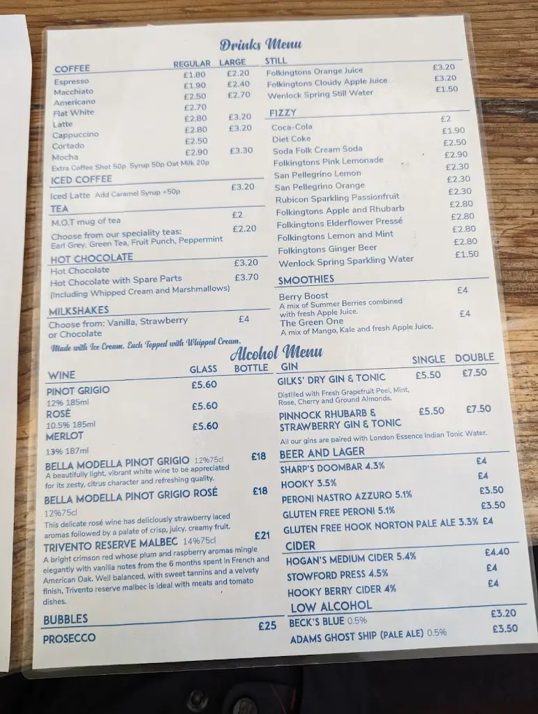Menu_Gilks' Garage Café_Kineton_image_1