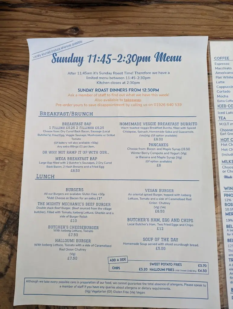 Menu_Gilks' Garage Café_Kineton_image_4