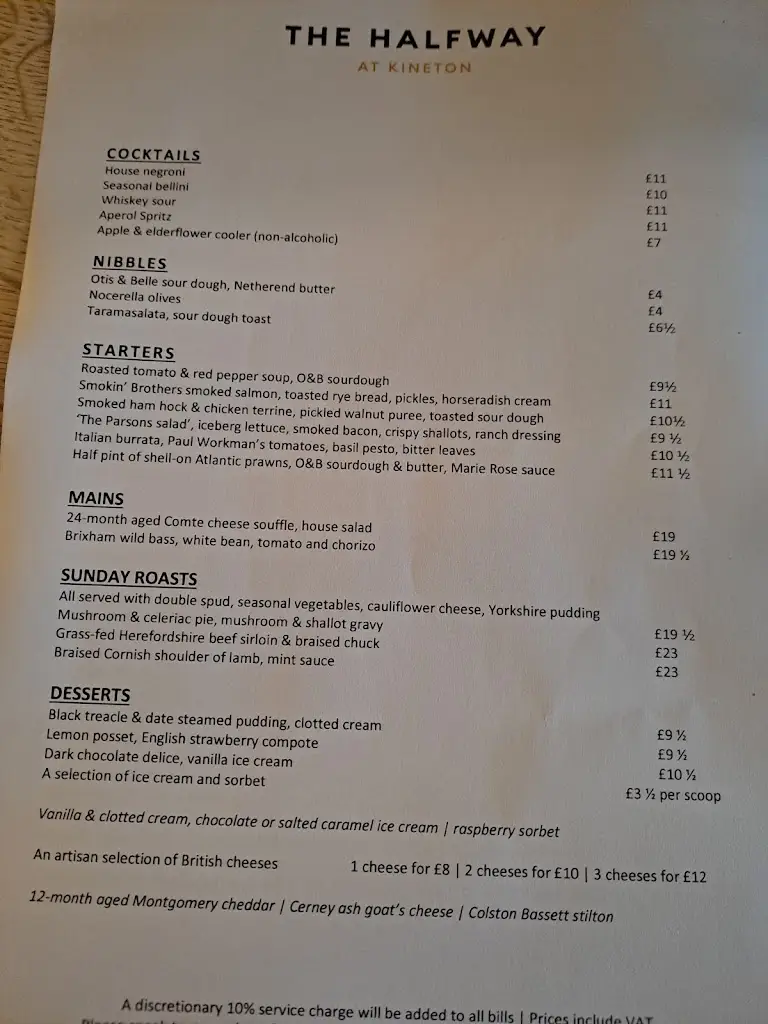 Menu_The Halfway at Kineton_Kineton_image_1