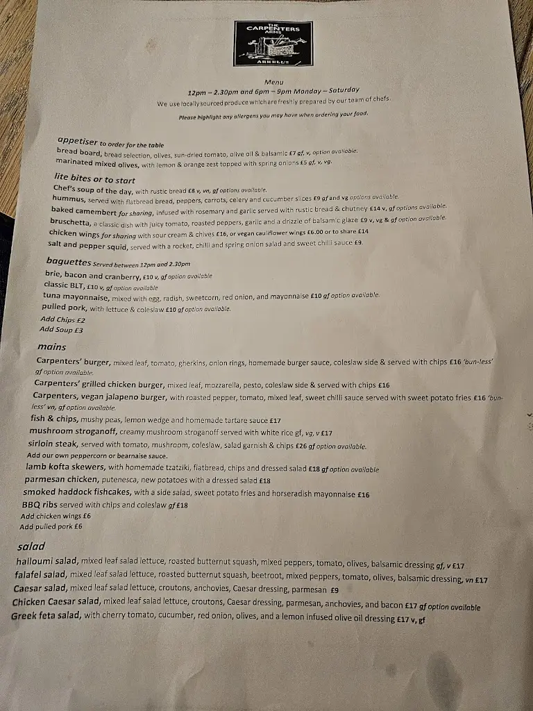 Menu_The Carpenters Arms_Kingsclere_image_1