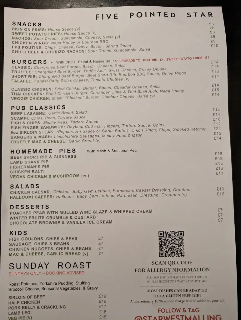 Menu_Five Pointed Star_Kings Hill_image_1