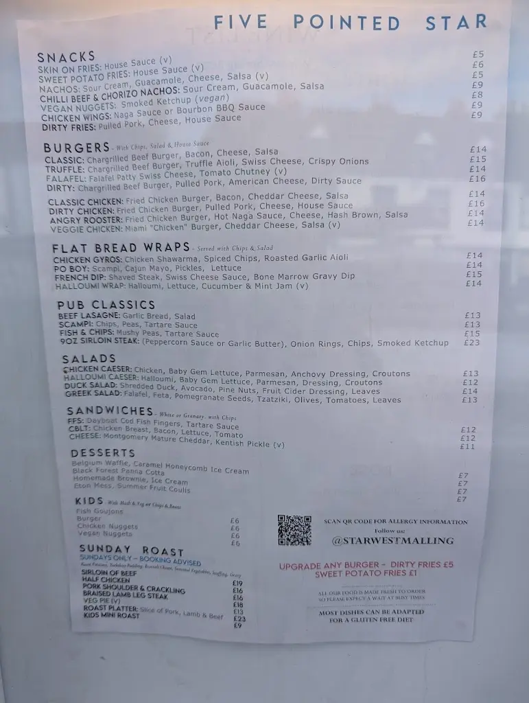 Menu_Five Pointed Star_Kings Hill_image_2