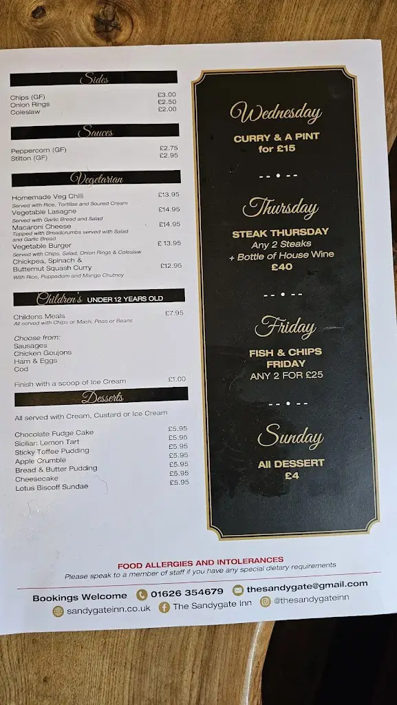 Menu_The Sandygate Inn_Kingsteignton_immagine_1