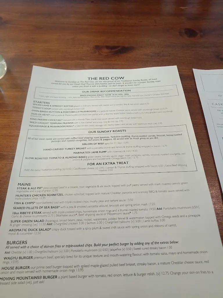 Menu_The Red Cow_Kirby Muxloe_image_1