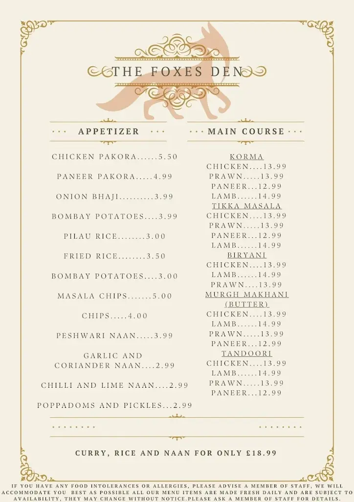 Menu_The Foxes Den_Kirby Muxloe_image_1
